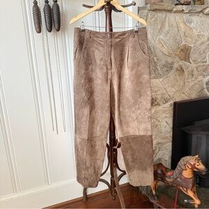 Vintage 90s Soft Suede Brown Leather High Waisted Straight Leg Pants